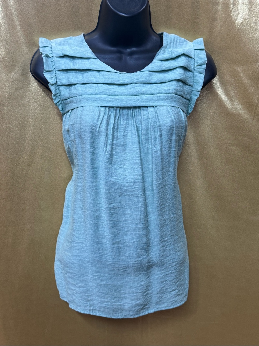 L Love Light Sage Green Pleated Ruffle Blouse Small NWT